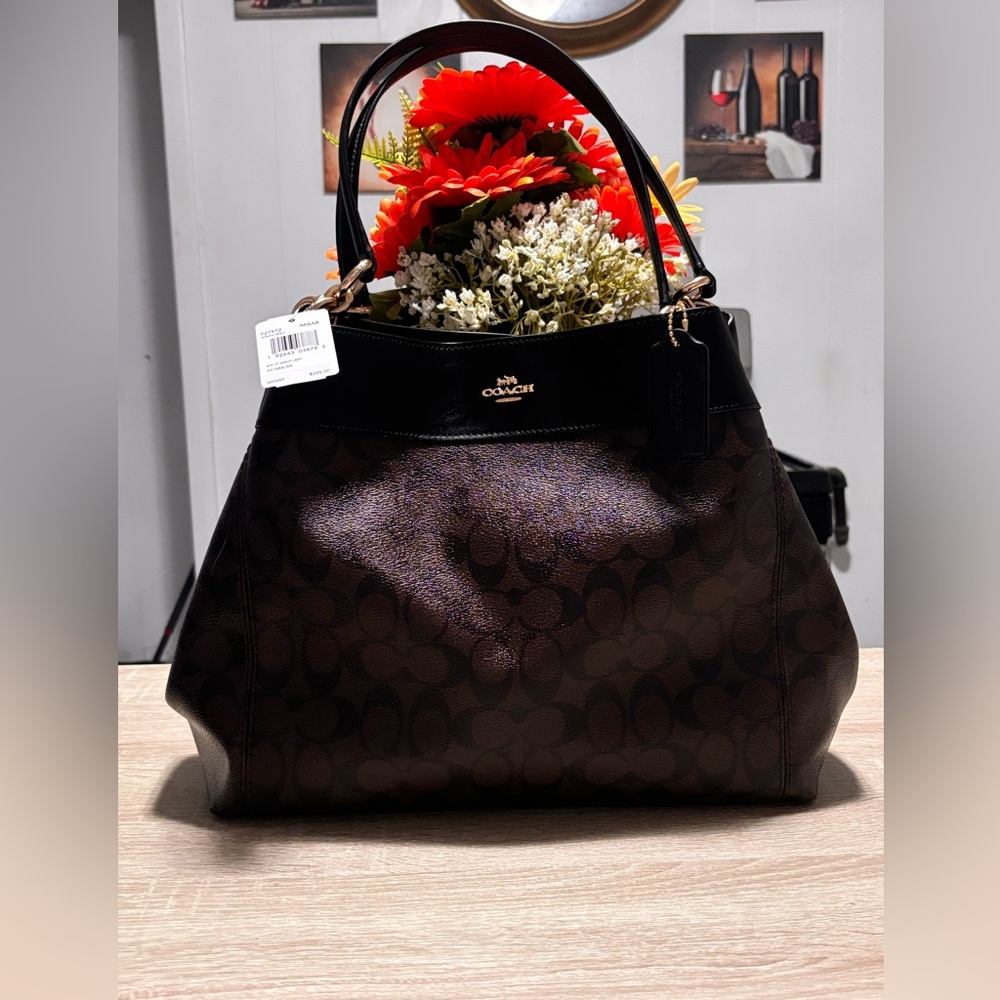 Coach Lexi. Dark Brown Signature Shoulder Bag